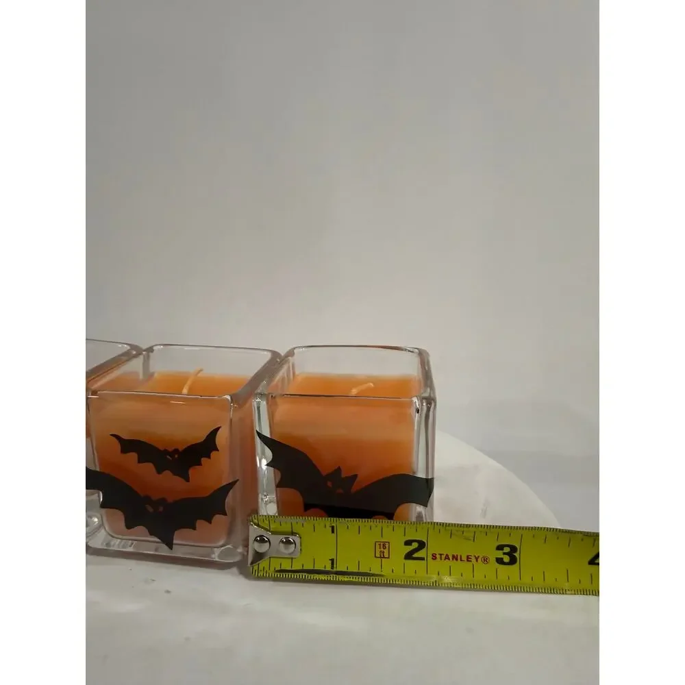 VINTAGE Collectable Halloween Bat Candles Set of 3 Glass Holders Taiwan New Box